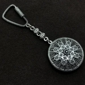 Embroidered Filigree Handcrafted Silver Keychain(Nina-0228)